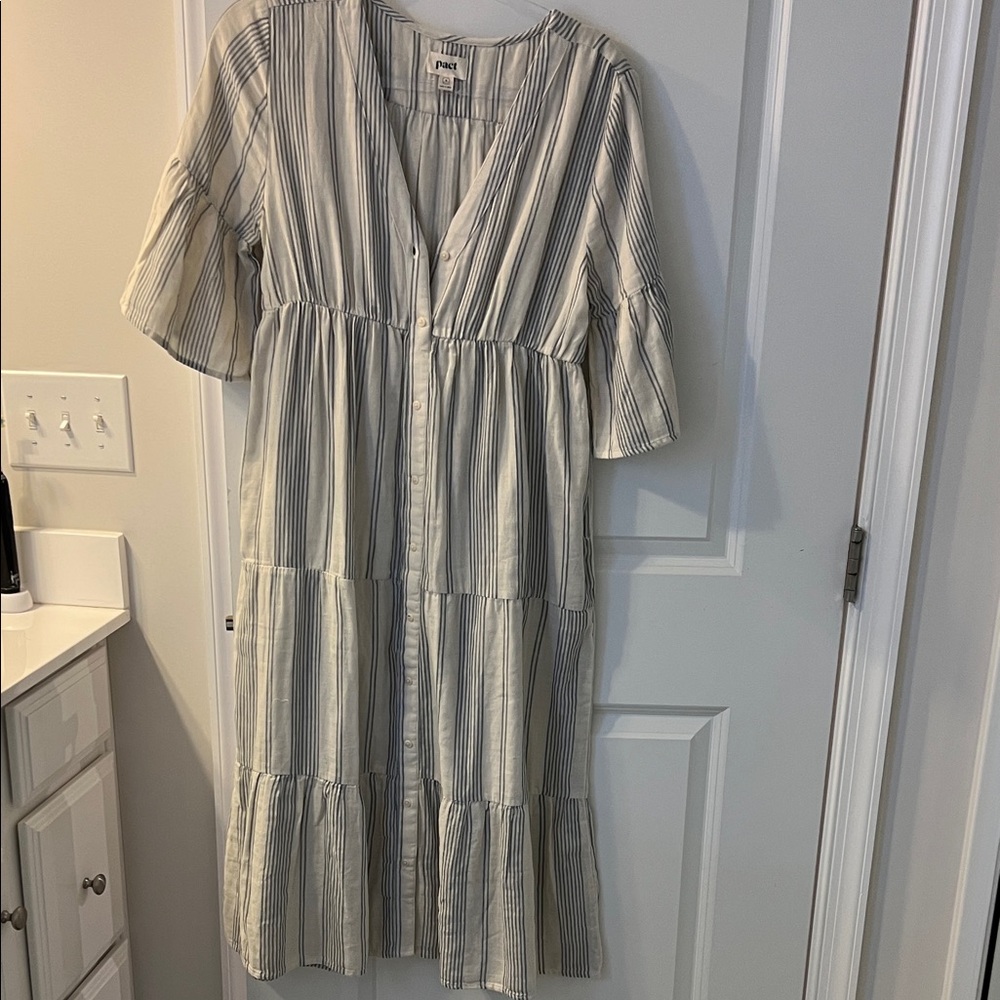 Pact - 100% Organic Cotton Striped Button-Down Midi Dress